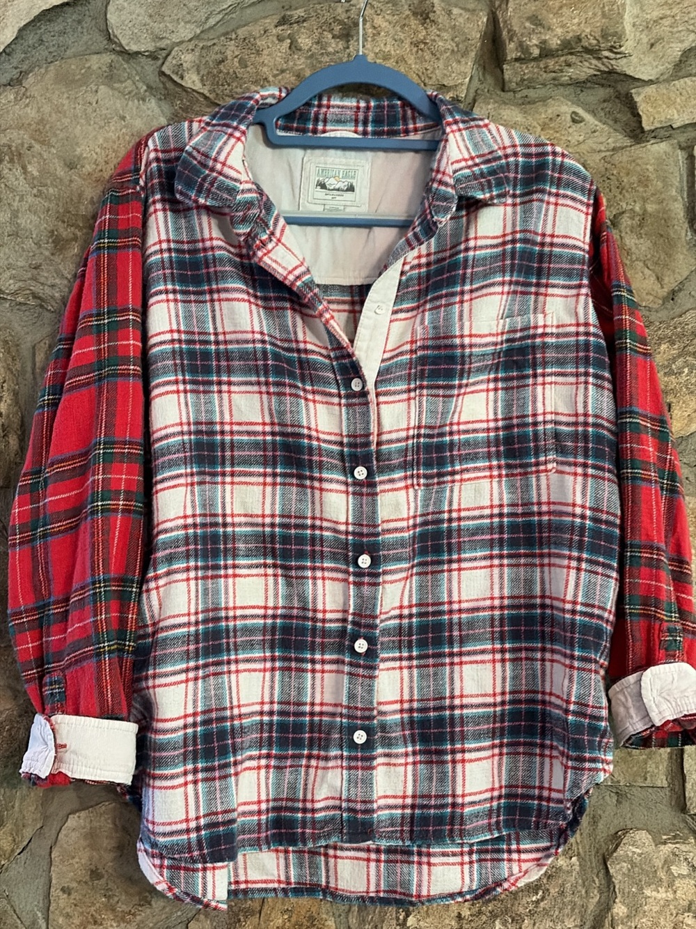 American Eagle Outfitters Plaid Trim Corduroy Jacket in Cream, Red & Teal